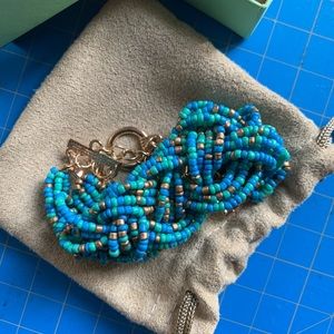 Paula Deen Jewelry blue/green/gold-tone beaded bracelet